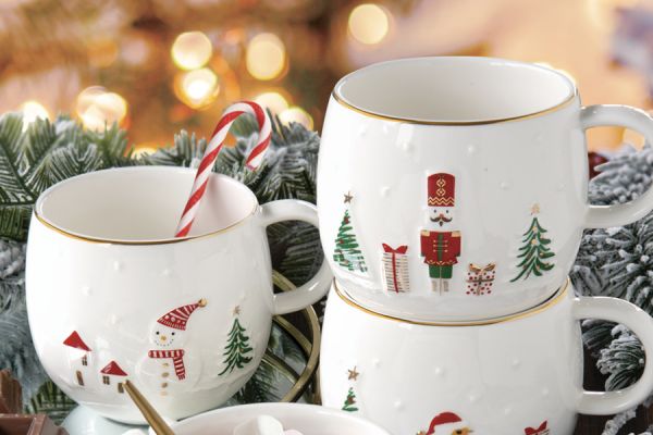 Кружка 400 мл Щелкунчик, Let It Snow, фарфор, белая, с золотым кантом Easy Life