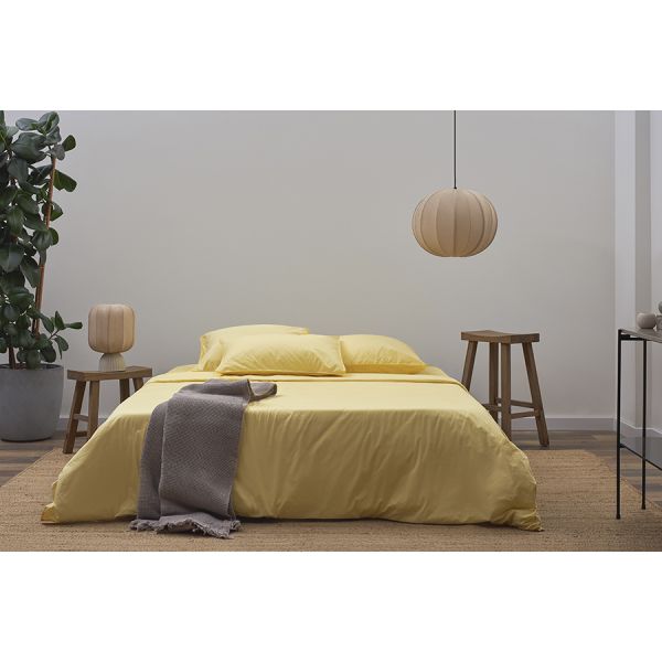 Простыня на резинке из стираного перкаля светло-желтого цвета из коллекции essential, 200х200х30 см Tkano