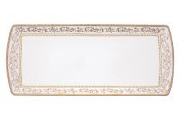 Блюдо 35х15 см, костяной фарфор, белое, прямоугольное, с золотистым орнаментом, Golden Pozzi Milano 1876