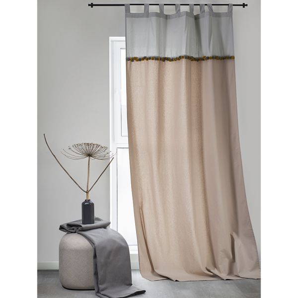 Штора из хлопка с помпонами бежево-серого цвета из коллекции essential, 150х290 см Tkano