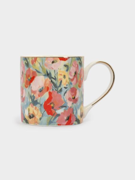 Кружка 380 мл, фарфор, с золотистым кантом, Акварельные цветы, Floristics