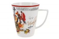 Кружка 380 мл, фарфор F, белая с красным кантом, Осень, A. Vivaldi Carmani