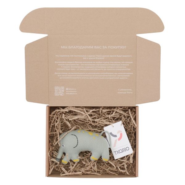 Погремушка из хлопка Слоник lou из коллекции tiny world 14х8 см Tkano
