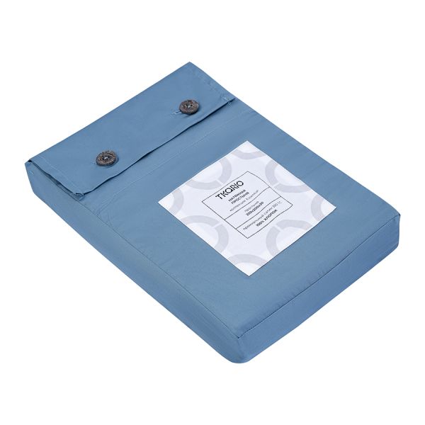 Простыня на резинке из премиального сатина джинсово-синего цвета из коллекции essential, 200х200х30 Tkano