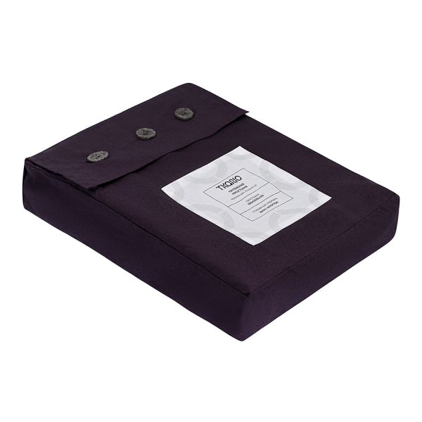 Простыня на резинке из стираного перкаля сливового цвета из коллекции essential, 160х200х30 см Tkano