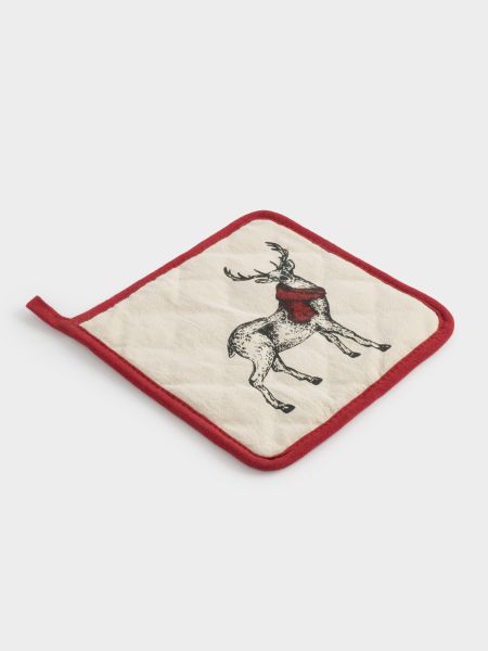 Прихватка 20x20 см, хлопок, серо-бежевая, Олень в шарфе, Deer Anna Lafarg
