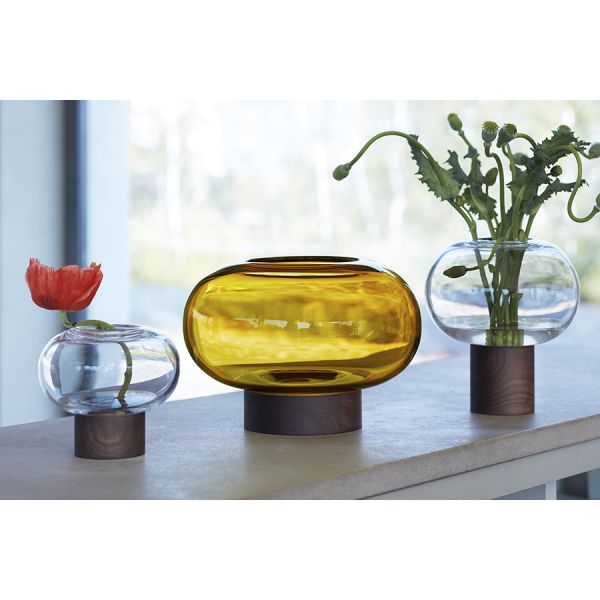 Ваза oblate, 13,5 см, прозрачная/орех LSA International