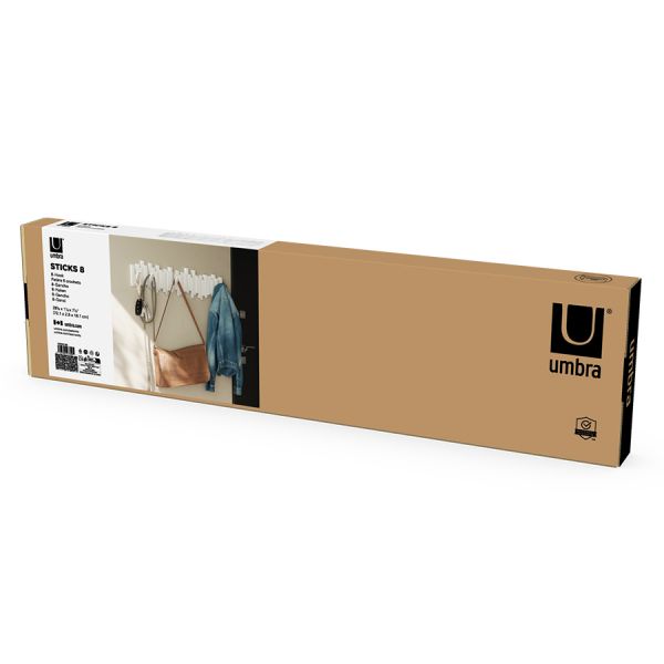 Вешалка настенная sticks 72 см, 8 крючков, белая, Umbra, 1023536-660
