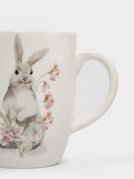 Кружка 330 мл, керамика, белая, Кролик с цветами, Flower Rabbit
