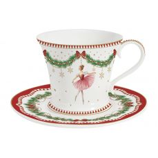 Пара чайная 200 мл Щелкунчик и фея, Magie de Noel, на 1 персону, 2 предмета, фарфор, белая Easy Life