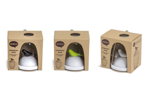 Чашка с крышкой Sparrow белая с зеленым