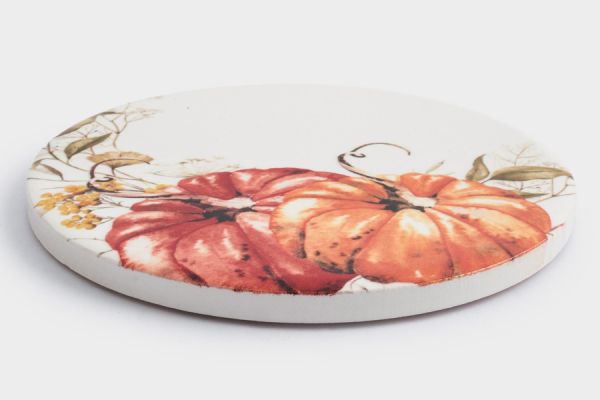 Подставка под кружку 11 см, круглая, керамика/пробка, белая, Тыквы, Light pumpkin ANNA LAFARG
