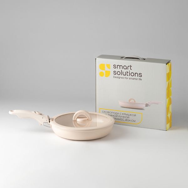 Сковорода с крышкой и съемной ручкой smart ceramic, 24 см, Smart Solutions, SS0000379