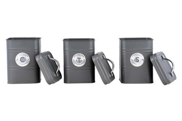 Набор банок для сыпучих продуктов Grandham, тёмно-серые, 1,45 л, 3 шт Maxwell & Williams