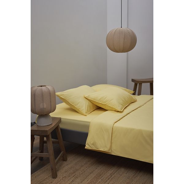 Простыня на резинке из стираного перкаля светло-желтого цвета из коллекции essential, 160х200х30 см Tkano