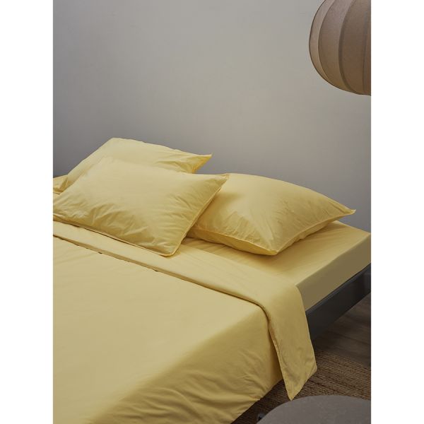 Простыня на резинке из стираного перкаля светло-желтого цвета из коллекции essential, 180х200х30 см Tkano