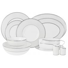 Сервиз обеденный на 6 персон, 25 предметов, фарфор, бело-бежевый, с серебристым кантом, Жемчуг Anna Lafarg Emily