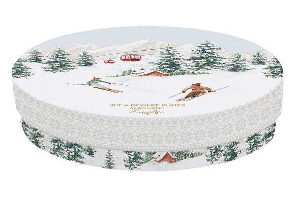 Тарелка десертная 19 см Лыжники в горах, Chalet, 4 шт, фарфор, белая Easy Life