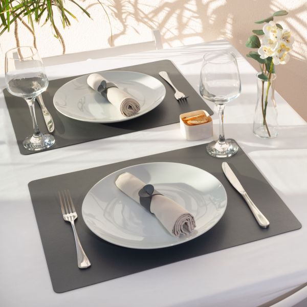 Подстановочная прямоугольная салфетка из натуральной кожи 45х35 см tornado dark grey Skinnatur