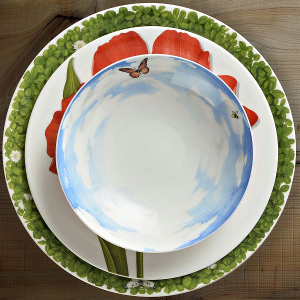 Тарелка обеденная 27 см, костяной фарфор, белый, красный, Freedom, 1-80-C, TAITU