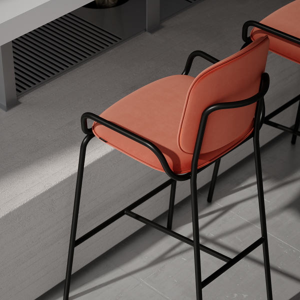 Стул барный ror, 2 frame, велюр, черный/темно-красный Latitude