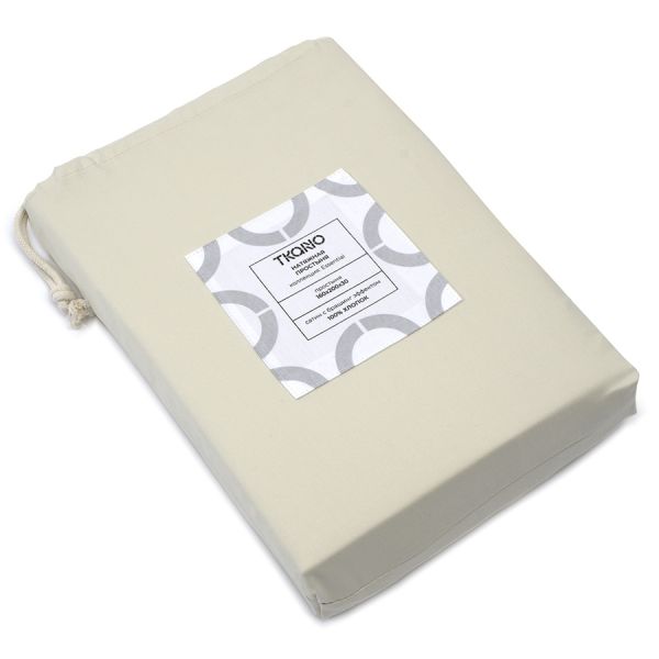 Простыня на резинке из сатина серо-бежевого цвета с брашинг-эффектом из коллекции essential Tkano