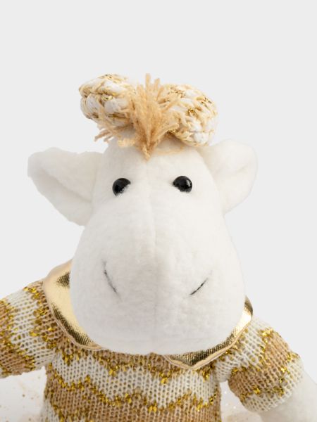 Игрушка 23 см, мягкая, полиэстер, бело-золотистая, Лошадь в платье, New year
