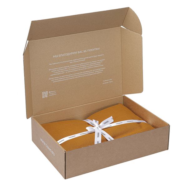 Простыня на резинке изо льна и хлопка цвета карри из коллекции essential, 160х200х30 см Tkano