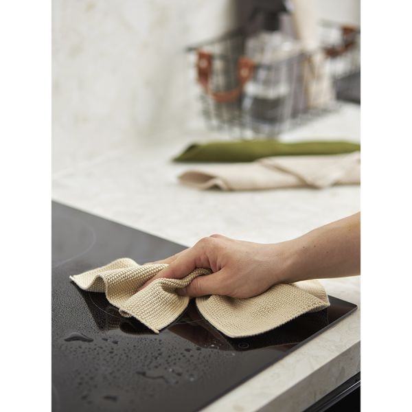 Набор из трех вязаных салфеток для уборки и мытья посуды бежевого и оливкого цветов из коллекции essential, 28х28 см Tkano