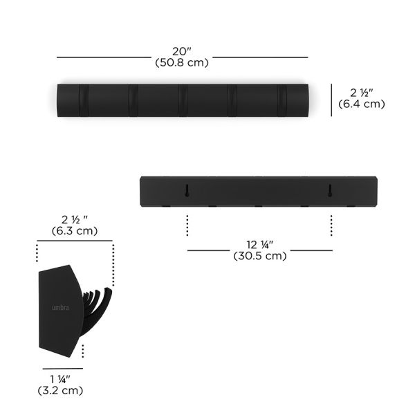 Вешалка настенная flip 50.8 см, 5 крючков, черная, Umbra, 318850-040
