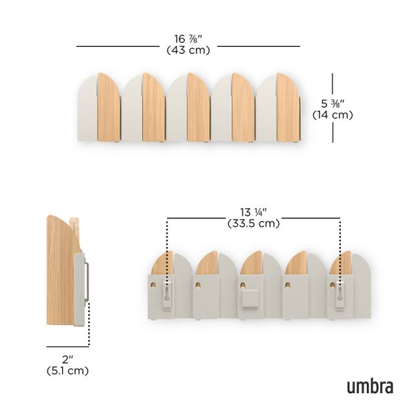 Вешалка настенная saloon, 5 крючков, натуральное дерево/белая Umbra