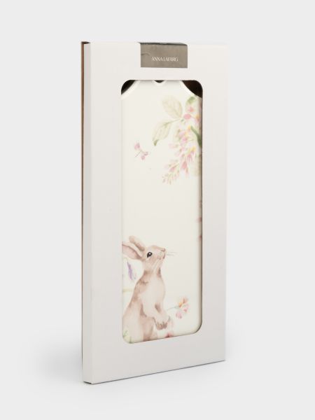Подставка под горячее 14x28 см, керамика/пробка, белая, Кролик в цветах, Flower Rabbit
