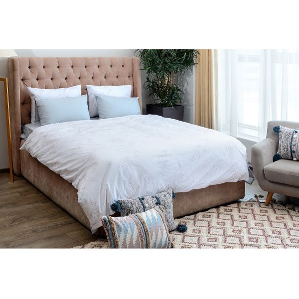 Комплект постельного белья из перкаля белого цвета с принтом 'Хвойное утро' из коллекции russian north, 150х200 см Tkano