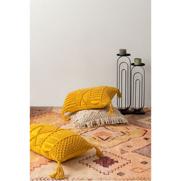 Чехол на подушку макраме горчичного цвета из коллекции ethnic 35х60 см