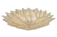 Ваза для фруктов 31х7 см, стекло, золотистая, Листья, Autumn forest ANNA LAFARG