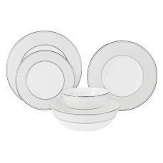 Сервиз обеденный на 5 персон, 18 предметов, фарфор, бело-бежевый, с серебристым кантом, Жемчуг Anna Lafarg Emily