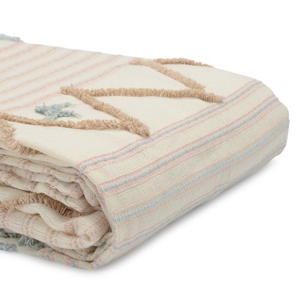 Покрывало из хлопка с бахромой голубого цвета из коллекции ethnic 230х250 см