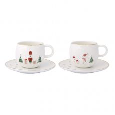 Набор кофейных чашек с блюдцем let it snow snowman & nutcracker 120 мл, 2 шт Easy Life