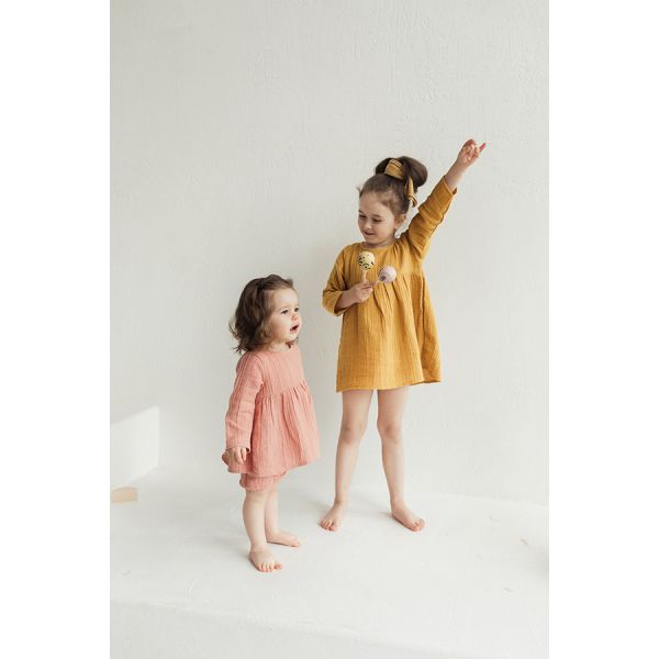 Платье с длинным рукавом из хлопкового муслина горчичного цвета из коллекции essential 18-24m