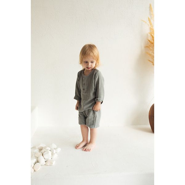 Рубашка из хлопкового муслина серого цвета из коллекции essential 24-36m