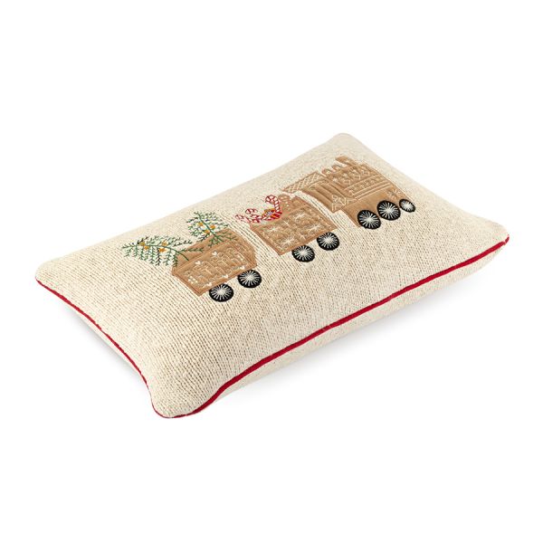Подушка вязаная с новогодним рисунком Пряничный экспресс из коллекции new year essential, 30х50 см Tkano
