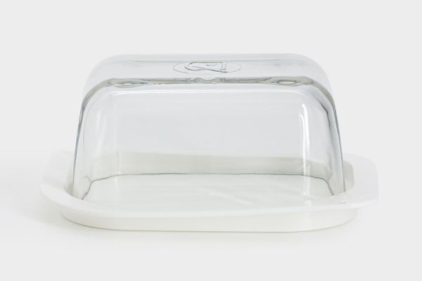 Масленка 14 см, стекло/пластик, прямоугольная, белая, Basic ANNA LAFARG