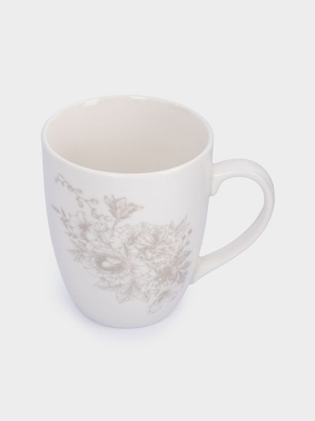 Кружка 390 мл, 2 шт, фарфор, белая, Бежевые цветы, Lorenzo
