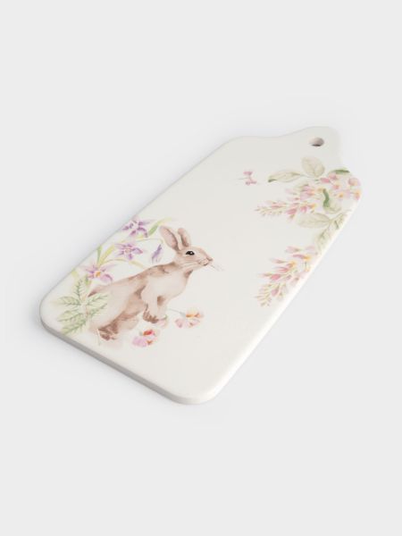 Подставка под горячее 14x28 см, керамика/пробка, белая, Кролик в цветах, Flower Rabbit
