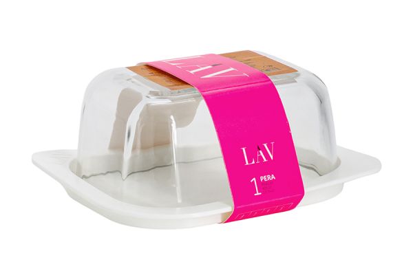 Масленка 14 см, стекло/пластик, прямоугольная, белая, Basic ANNA LAFARG