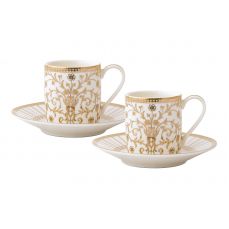 Пара кофейная 80 мл на 2 персоны, 4 предмета, костяной фарфор, белая, с золотистым орнаментом, Golden Pozzi Milano 1876