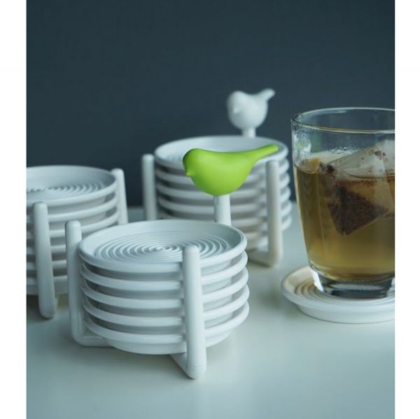 Набор подставок под чашки Sparrow цвет белый с зеленым