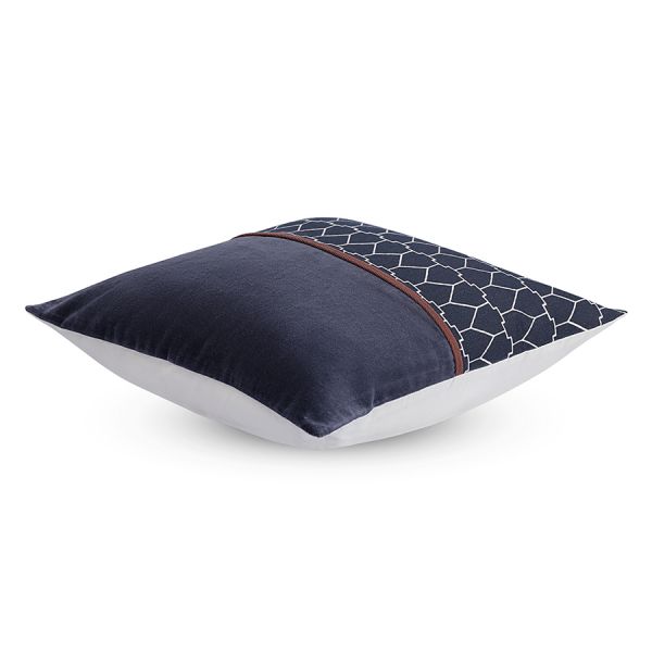 Чехол на подушку из хлопкового бархата с геометрическим принтом темно-синего цвета из коллекции ethnic 45х45 см