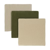 Набор из трех вязаных салфеток для уборки и мытья посуды бежевого и оливкого цветов из коллекции essential, 28х28 см Tkano