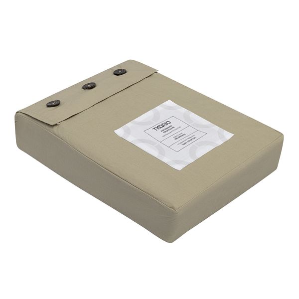 Простыня на резинке из стираного перкаля бежево-серого цвета из коллекции essential, 160х200х30 см Tkano